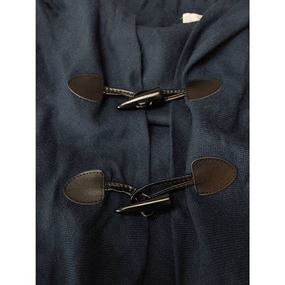 Poncho Wrap Hooded Navy One Size Fringe - Picture 6 of 7